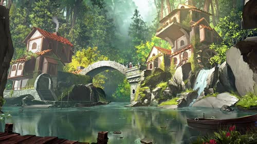 village inside forest desktop wallpaper